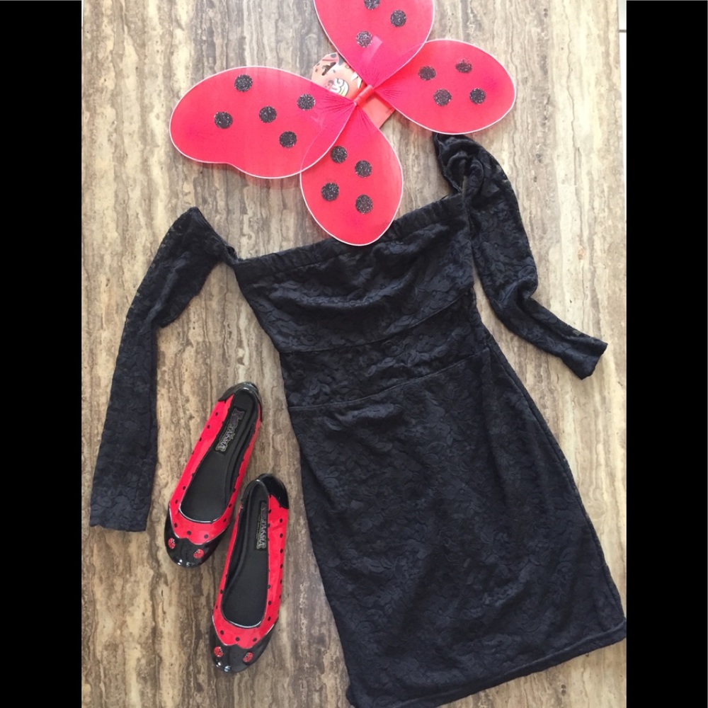 SEXY LADYBUG DRESS COSTUME W/Wings & Shoes SZ S/M